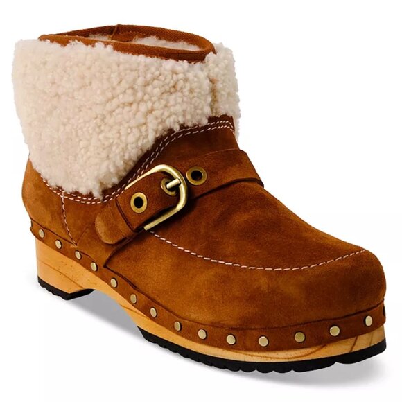 Free People Oak Clog Boot Size Size 6 NIB Suede Upper Cozy Shearling Lining - Picture 2 of 6